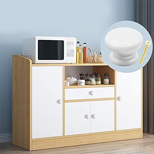 Yijunmca 12 Pack Cabinet Knobs Round Pulls 34mm Wooden Knobs Drawer Knobs with Screws for Dresser Furniture Kitchen Bathroom Cupboards Shutters Wardrobe Pull Mushroom Shape Handle Knobs, White
