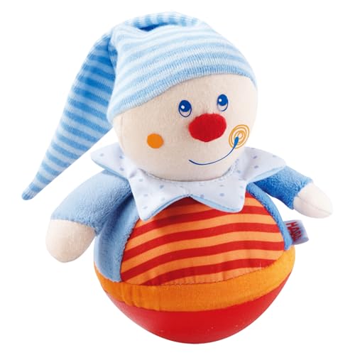 HABA 5849 Stehauffigur Kasper, Motorikspielzeug mit Wackel-und Klingeleffekt, Außenmaterial aus weichem Stoff, Babyspielzeug ab 6 Monaten