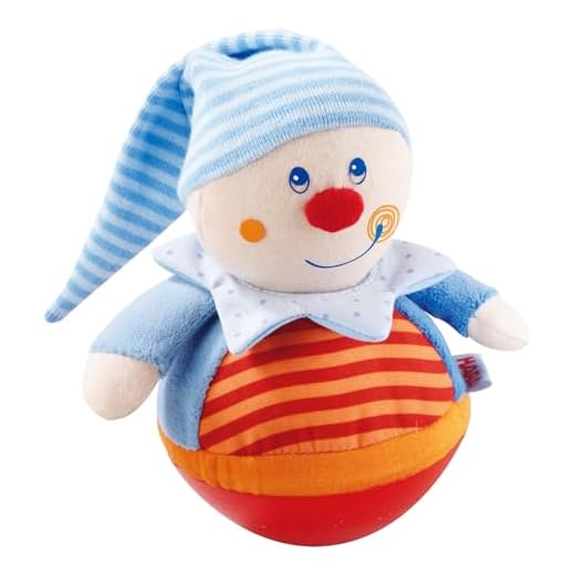 HABA 5849 Stehauffigur Kasper, Motorikspielzeug mit Wackel-und Klingeleffekt, Außenmaterial aus weichem Stoff, Babyspielzeug ab 6 Monaten
