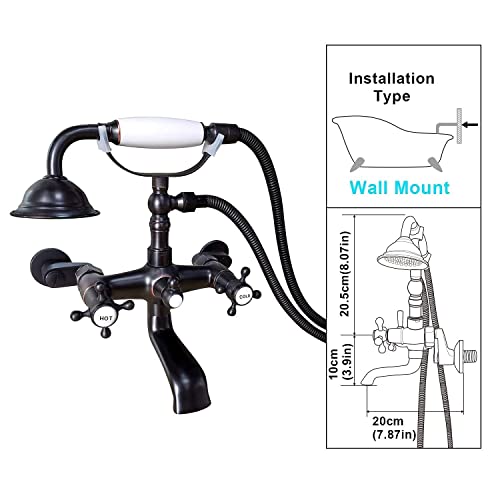 Oil Rubbed Bronze Clawfoot Bathtub Faucet Wall Mount Hand Held Shower Faucet Set Double Cross Handle With Matching Widespread Bathroom Faucet 3 Holes Deck Mounted Victorian Style #TOP3