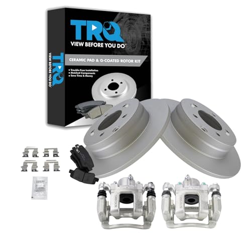 Image of TRQ Rear Brake Pad and Rotor Set Ceramic Solid Rotors Calipers