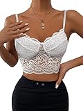 SheIn Damen Bauchfrei Camilose Top Spitze Cami Crop Tops Spitzentop Bralettes Spaghettiträger Oberteil mit Spitze Weiß M