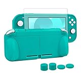 switch liteカバー スイッチライト ケース TPU素材 一体式 全面保護 耐衝撃 特殊ハンドル 薄型軽量 着脱簡単 防水防塵 頑丈 スタンド機能 スティックカバー4つ 液晶保護フィルム1枚付き 6点セット ブルー（ターコイズ ）