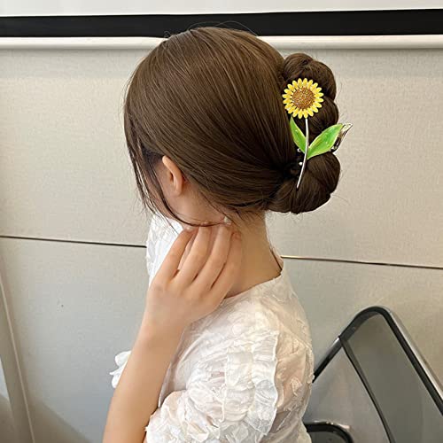 2Pcs Fresh Sunflower Hair Clips Romantic Pink Rose Claw Clips Flash Drill Metal Hairpin Headwear #TOP3