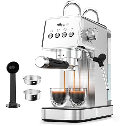 Ollygrin 20 Bar Espresso Machine with Steam Wand - Dual Shot Espresso Maker, Precise Pre-Infusion, Large Detachable Tank & Drip Tray, Cup Warming Tray Cover