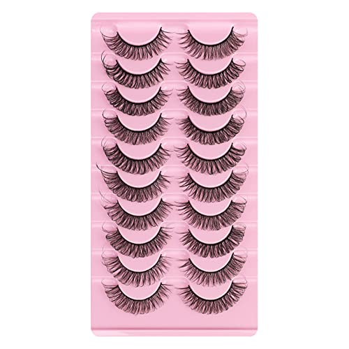 Pestañas Postizas 10 pares Rusas Pestañas en forma de D 3D Pestañas Postizas Rizadas Gruesas Pestañas Sin Pegamento Mullidas de Pestañas Postizas Negras Naturales para Mujer (DH06-05)
