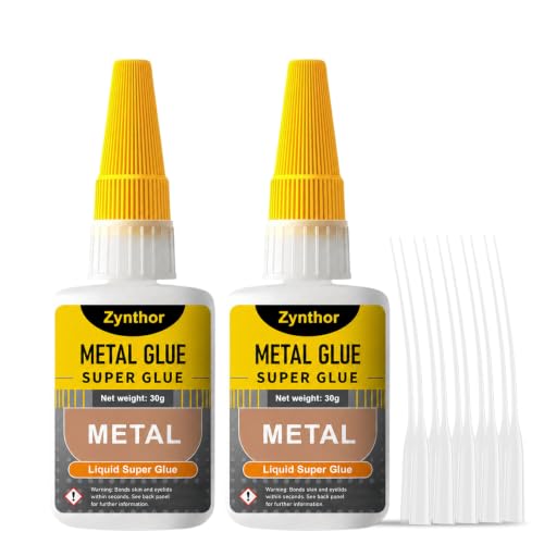 Zynthor Metal Glue 60g (2 x 30g) - Anti-Clog Cap, 10 Precision Tips; Clear, Waterproof, Fast-Drying Adhesive for Aluminium, Steel, Stainless Steel and Jewellery
