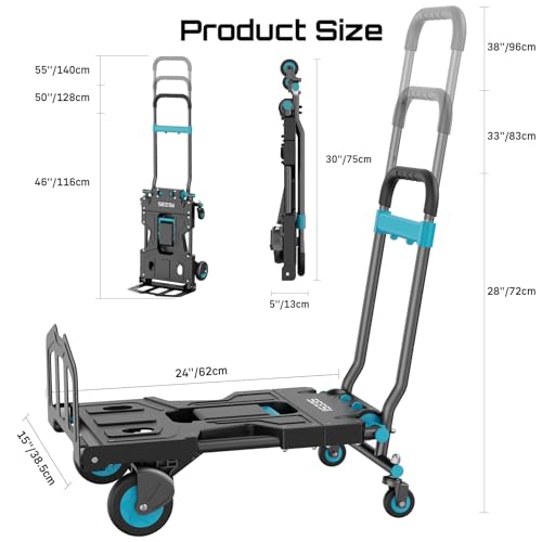 SEESII Foldable Dolly Cart with Wheels, 330 lbs Max Capacity Portable Hand Cart, 2-in-1 Heavy Duty Folding Hand Truck with Adjustable Retractable Handle for Moving, Delivery, Warehouse Use by Seesii - Image 9