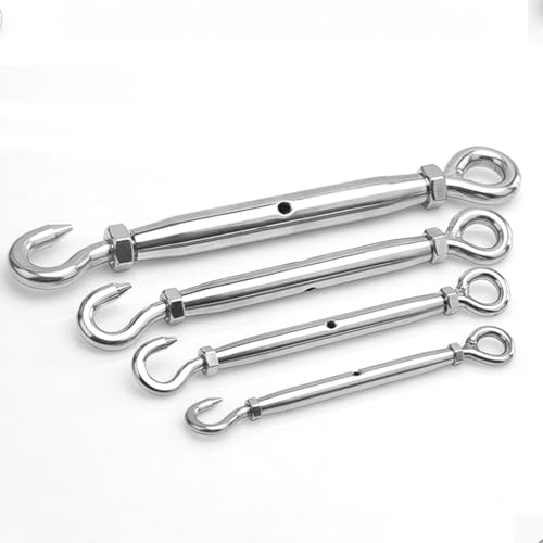 Tensor de Cuerpo Cerrado de Acero Inoxidable 304, Tipo Gancho y Ojal con Rosca Invertida para Tensado de Cable de Alambre (M5) miniatura 5