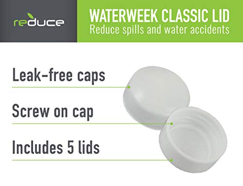 Reduce Water Bottle Replacement Screw Caps/Lids, 5 Pack - Fits 10 Oz And 16 Oz Reduce Waterweek Classic Refillable Water Bottles - Not Compatible With Clear-Body Waterweek Tritan Bottles #TOP3