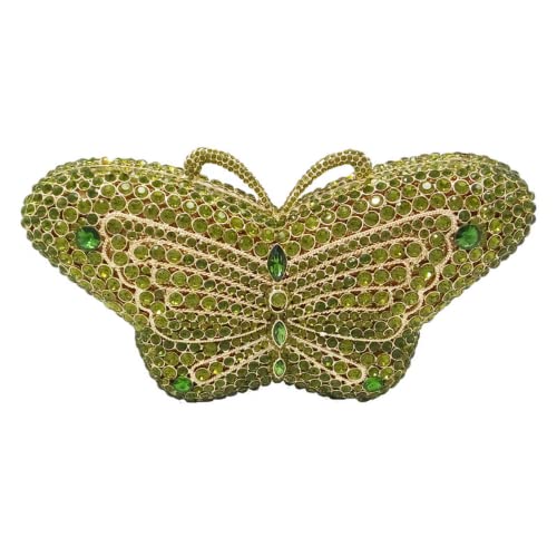 Pochette papillon pour femme - Sac de soirée en cristal - Pour fête de mariage - Avec strass - Mini sac à main, vert, Small