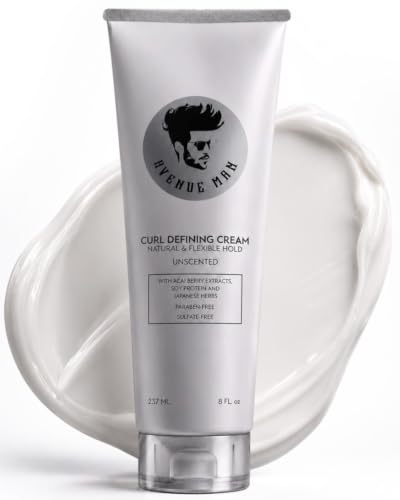 Avenue Man Curl Defining Cream - Unscented Extra Firm Defining Curl Cream for Men with Keratin, Acai & Herbal Extracts - Humidity Resistant, Lightweight Texture - Curly Hair Products for Men