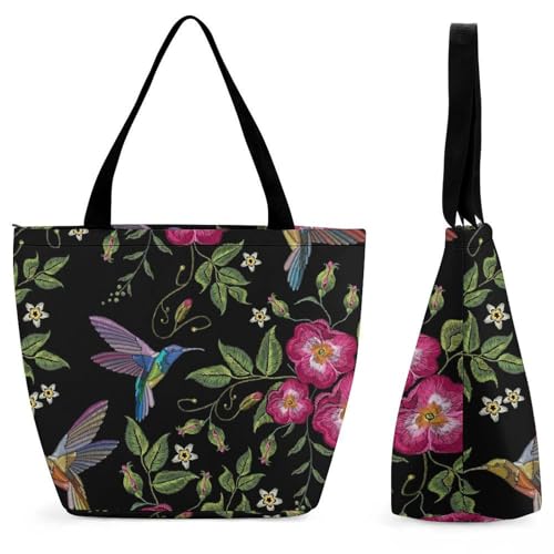 Sac à main pour femme oiseau fleur rouge grand volume zippé