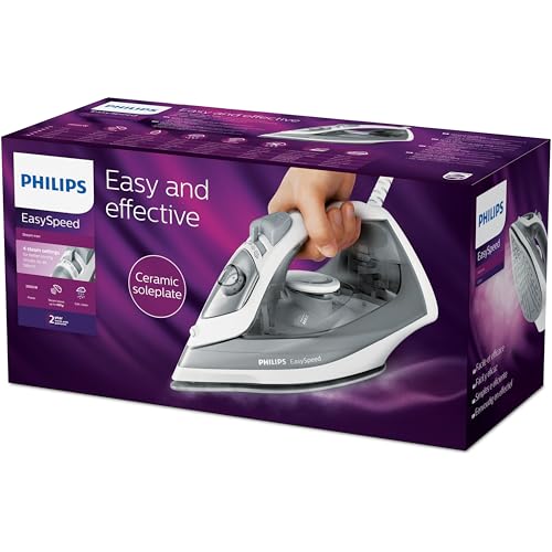 Philips EasySpeed Ferro da Stiro a Vapore - 2000W, Vapore 25g/min, Colpo di Vapore 100g, Ferro Verticale, Bianco/Grigio (GC1751/80) - Immagine 2