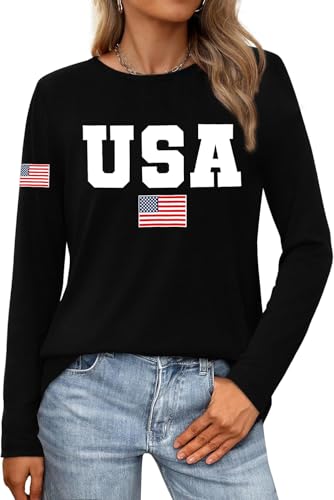 Cutesong USA Shirt for Women American Flag T-Shirts 1776 4th of July Patriotic Long Sleeve Tops