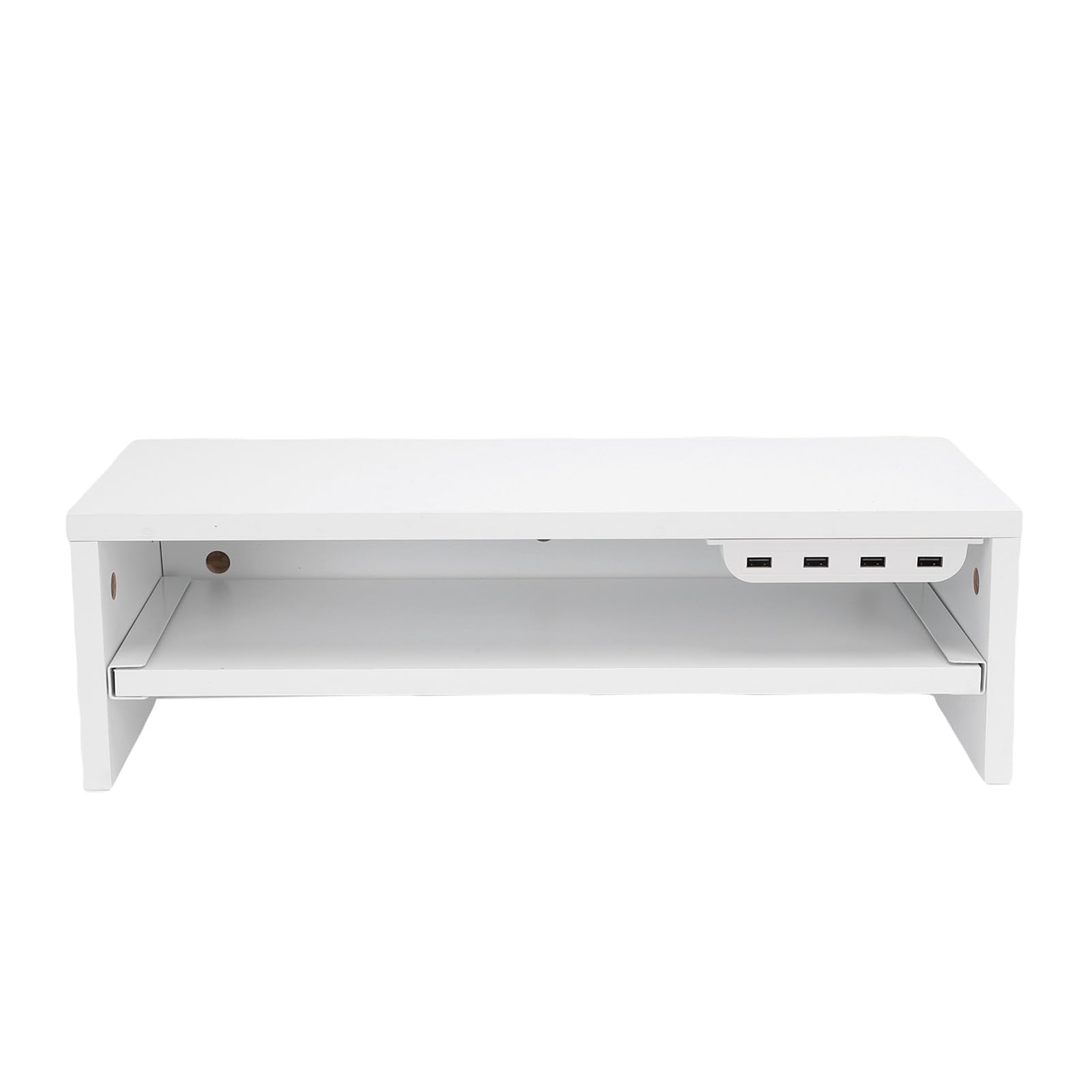 Fdit Supporto per Monitor da Scrivania con Cassetto, Rialzo Display (crema) | Struttura in Legno, 2 Prese CA e 3 USB, Portata 200 Lb, Ideale per Casa e Ufficio