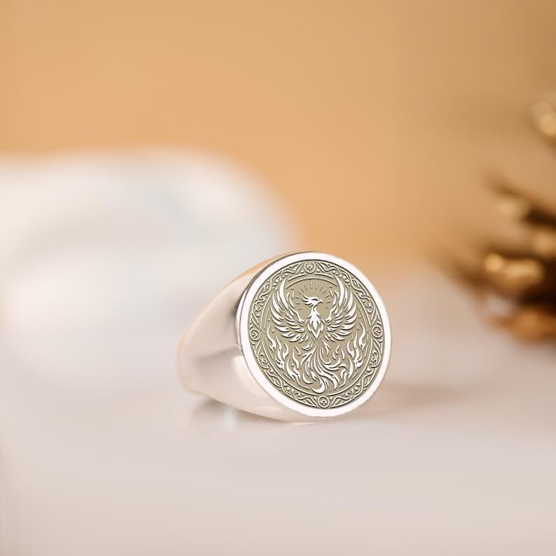 phoenix signet ring in or plated - mythological gift jewelry| 925 sterling silver gold plated |LDRG_0687