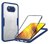 SLWYF Kompatibel mit Xiaomi Poco X3/Poco X3 NFC/Poco X3 Pro Hülle Eingebauter displayschutz 360 Grad Rundumschutz Handyhülle, Stoßfest TPU Bumper Schutzhülle Robuste Durchsichtige Kratzfest Case, Blau