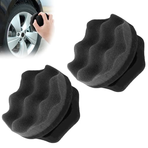 2 PCS Tire Shine Applicator Pad,Hex Grip Tire Dressing Applicator Polishing Sponges Pads,Reusable Tire Shine Sponge Wave,Tire Shine Brush,Car Detailing Sponge for Auto Polishing Cleaning Waxing