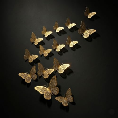 KIDZILO 3D Butterfly Wall Stickers Set of 12 (Gold)