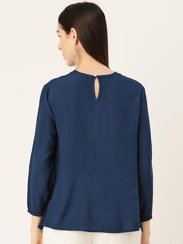 Image of Maaesa Pink Split Tie Dyed Rayon Staple Top (Small, Blue)