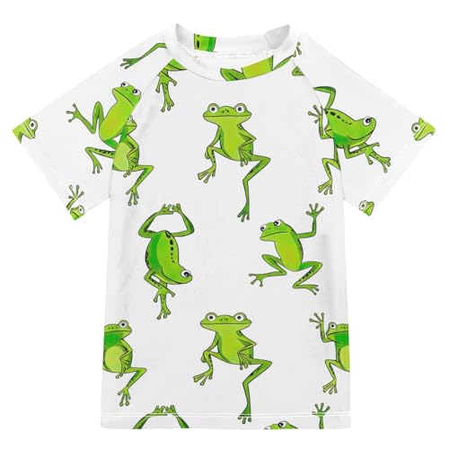 ODAWA Boys Rash Guard, Green Frogs Jumping Poses Boys Short Sleeve Rash Guard Swim Top 3-12 Years