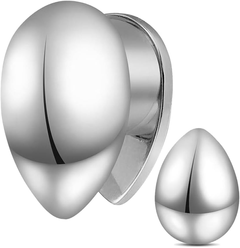 LADEMAYH Chic Teardrop Plugs Tunnels Gauges for Ears, Dome Waterdrop Design, 0g(8mm) to 5/8"(16mm), Hypoallergenic Surgical Stainless Steel 316L Ear Piercing Gauges Earrings Body Jewelry for Women