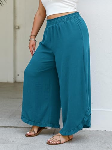 CUPSHE Women's Plus Size Wide Leg Pants Loose Trousers Flowy Straight Lounge Elastic Waist Palazzo Pants with Pockets3
