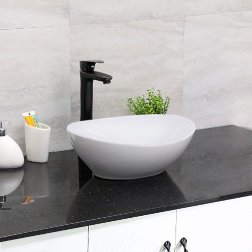 Mocoloo Oval Vessel Sink 16'' x 13'' Bathroom Sink Countertop Oval Shape Small Ceramic Bathroom Sinks White Porcelain Vanity Bowl Above Counter Art Basin - Thumbnail 4