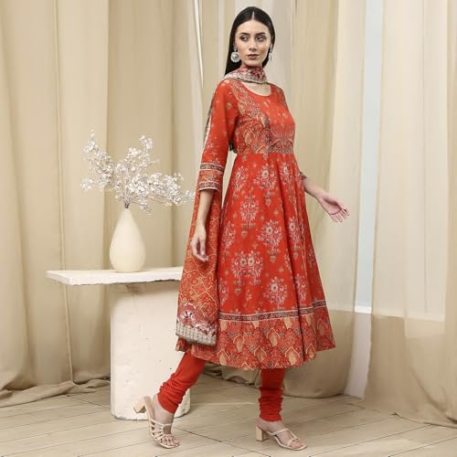 Image of BIBA Women Cotton Anarkali Printed Suit Set