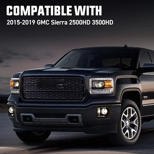 MIEF ROD Front Bumper Grille Grill Assembly Compatible with GMC Sierra 2500HD 3500HD Denali 2015 2016 2017 2018 2019 Hood Mesh Upper Grill Direct Replacement 84542600 (Black) by MIEF ROD - Image 4