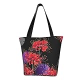 [LISSAHNE] 日本の彼岸花 黒い背景 ショッピングバッグ トートバッグ 買い物袋 手提げ袋 大容量 軽量 通学 通勤 旅行 男女兼用