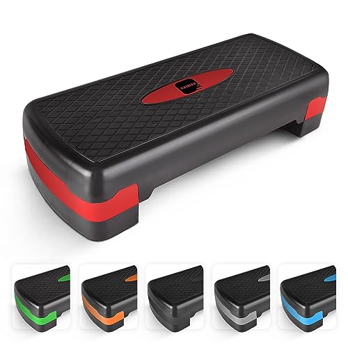 KAYMAN Exercise Steps – Fitness Stepper for Home & Gym, Suited for Aerobics, Cardio, Weights, Yoga, DVD Workout – Adjustable 2 Step Level Heights (10,15 cm) – Perfect Equipment Accessory Set