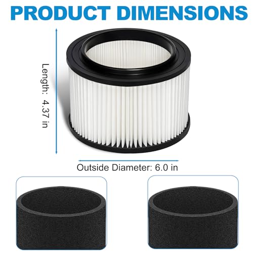 Image of 4 Pack 17810 Filter Replacement for Craftsman 9-17810 Fits 3 to 4 Gallon General Purpose Wet Dry Vacuum.(4 Filters+4 Foam Sleeves)