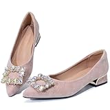 QXQDQY Women's Low Chunky Block Heels Rhinestone Pointed Toe Pumps Shoes Comfortable Dress Slip on Wedding Shoes Pink Size 7