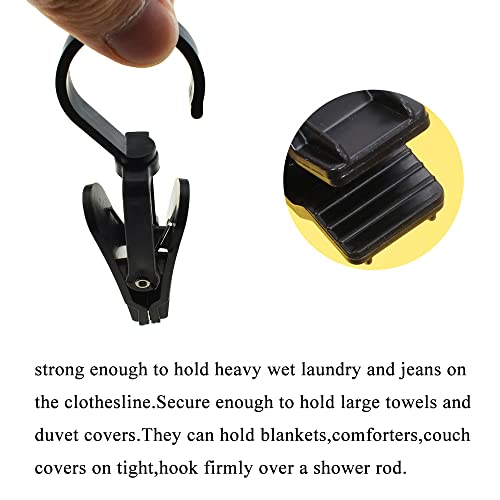 Image of Hahiyo Plastic Swivel Clothespins Hanging Hook Clip Smooth Rotate Strong from Wind Secure to Hold Heavy Laundry Save Space Not Damage Leave Pinch Mark for Curtain Towel Hangers 2.3 Inches Black 8PCS