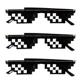 Pixelated Mosaic Sunglasses (3-Pack), Retro 8-Bit Gamer Glasses for Halloween, Party, Cosplay & Festivals, Funny Pixel Meme Costume Shades for Men & Women