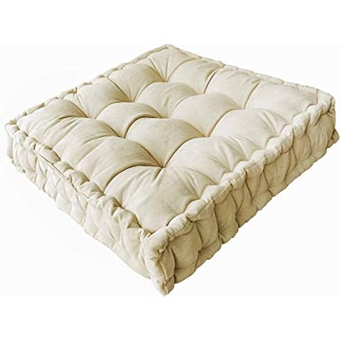 Verpert Floor Pillow 25x25 Inch,Square Meditation Cushion Floor Seating for Adults,Oversized Tufted seat Cushion Reading Nook for Kids, Yoga Meditation Pillow for Sitting on Floor, (Beige) Cover