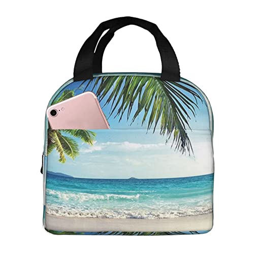 XVBCDFG Bolsa de almuerzo con aislamiento de palmera tropical Hawaii Beach para mujeres y hombres, bolsa de mano ligera y duradera para oficina y escuela