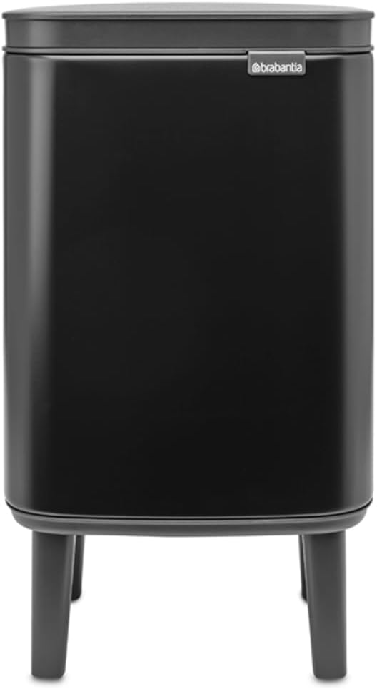 Brabantia Bo XS Lift Open Trash Can with Raised Legs | 1.1 Gal / 4L | Matt Black | Free Standing Bedroom, Bathroom, Nursery Trash Can, Removable Inner Bucket, Non-Slip Feet | + Trash Bags