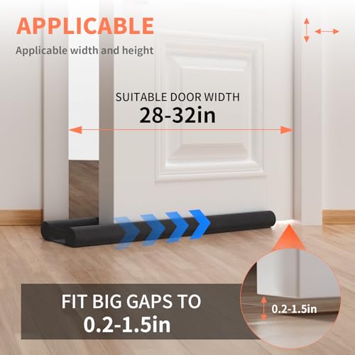 BKSAI Door Draft Stopper for Bottom of Door, Upgraded Under Door Gap Filler for Big Gap, No Folding Required, Flexible Installation Door Sweep soundproofing Strip for Home & Apartment, 28-32in, Black by BKSAI - Image 4