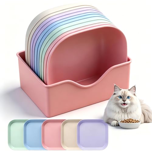 Cat Bowls, 10 Pack Whisker Friendly Cat Dishes and Bowls, Flat Wheat Straw Kitten Bowls for Nervous Indoor Outdoor Cats Plate, Shallow Pet Food and Water Bowls for Wet Food -Pink