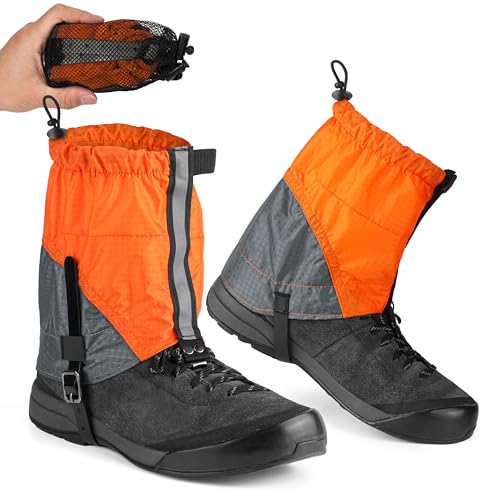 wasserflux Lightweight Waterproof Short Gaiters for Hiking &ndash; Anti Sand Snow Boot Gaiters with Reflective Strap, Adjustable Ankle Shoe Gaiters for Trekking, Camping, Trail Running Outdoor(Orange)