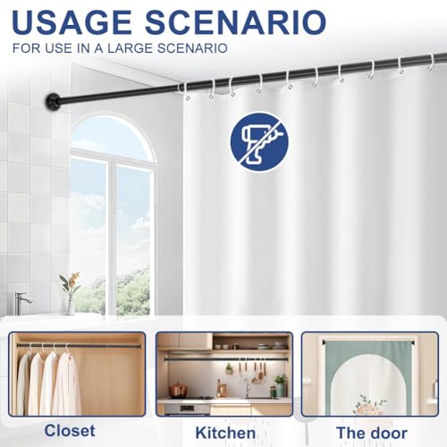 XIQIYY Shower Curtain Rod 28 to 56 Inch Adjustable Tension Shower Rod No-Drilling Black Spring Tension Rod for Bathroom,Rust Resistant Stainless Steel,Heavy-Duty