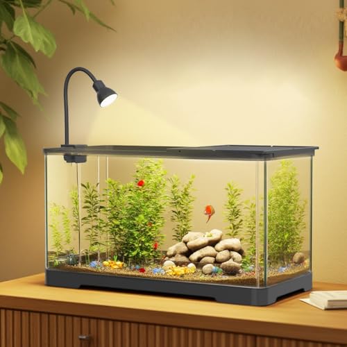 Creperture 18L Aquarium Starter Kits, Kleines Fischtank Aquarium mit LED-Leuchten & Filtersystem, Landschaftsbau Tischdekoration Betta Tank mit Deckel für Tropische Fisch Goldfische
