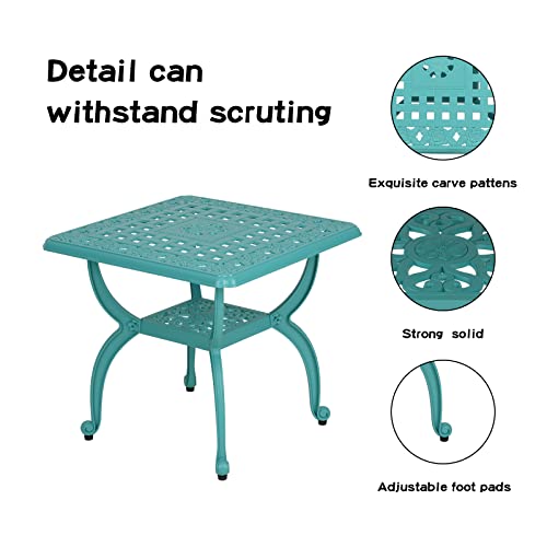 Jardin De Centennial Cast Aluminum Outdoor Side Table,Anti-Rust Outdoor End Table,Patio Coffee Bistro Table For Indoor,Garden,Porch,Balcony(Square Blue) #TOP4