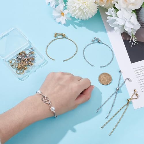 UNICRAFTALE 10Pcs 2 Colors Adjustable Slider Bracelet Stainless Steel Bracelet Chain Slider Extender Chains Link Chain with Stopper Bead Bracelet Snake Chains Supplies for DIY Craft 20cm Long - Image 3
