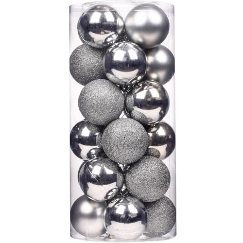 Emopeak Palle per Alberi di Natale - Set 24 Pezzi, Palla Sfera infrangibile in plastica per Albero di Natale, Accessori Decorativi per L'Albero di Natale per Decorazioni Feste (Silver, 2.5"-6.2CM)