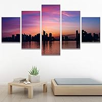 SIGNWIN 5 Panel Canvas Wall Art Cityscape Sunset for Home Decorations Ready to Hang - 60