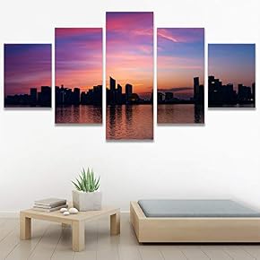 SIGNWIN 5 Panel Canvas Wall Art Cityscape Sunset...